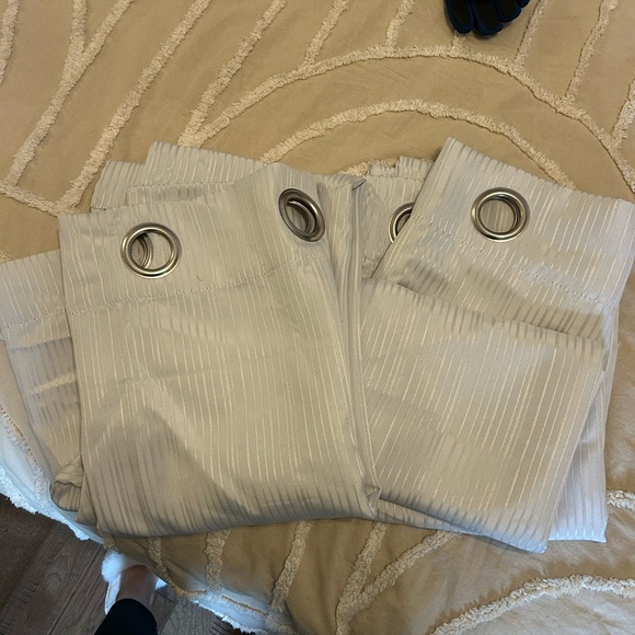 White Striped Curtain Panel with Grommets.  63L x 40W. Set of 2 - Picture 4 of 6